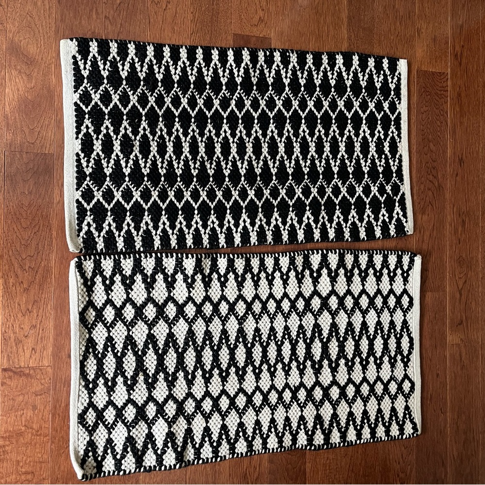 Restoration Hardware Black & Cream Diamond Woven Accent Rugs - Set of 2